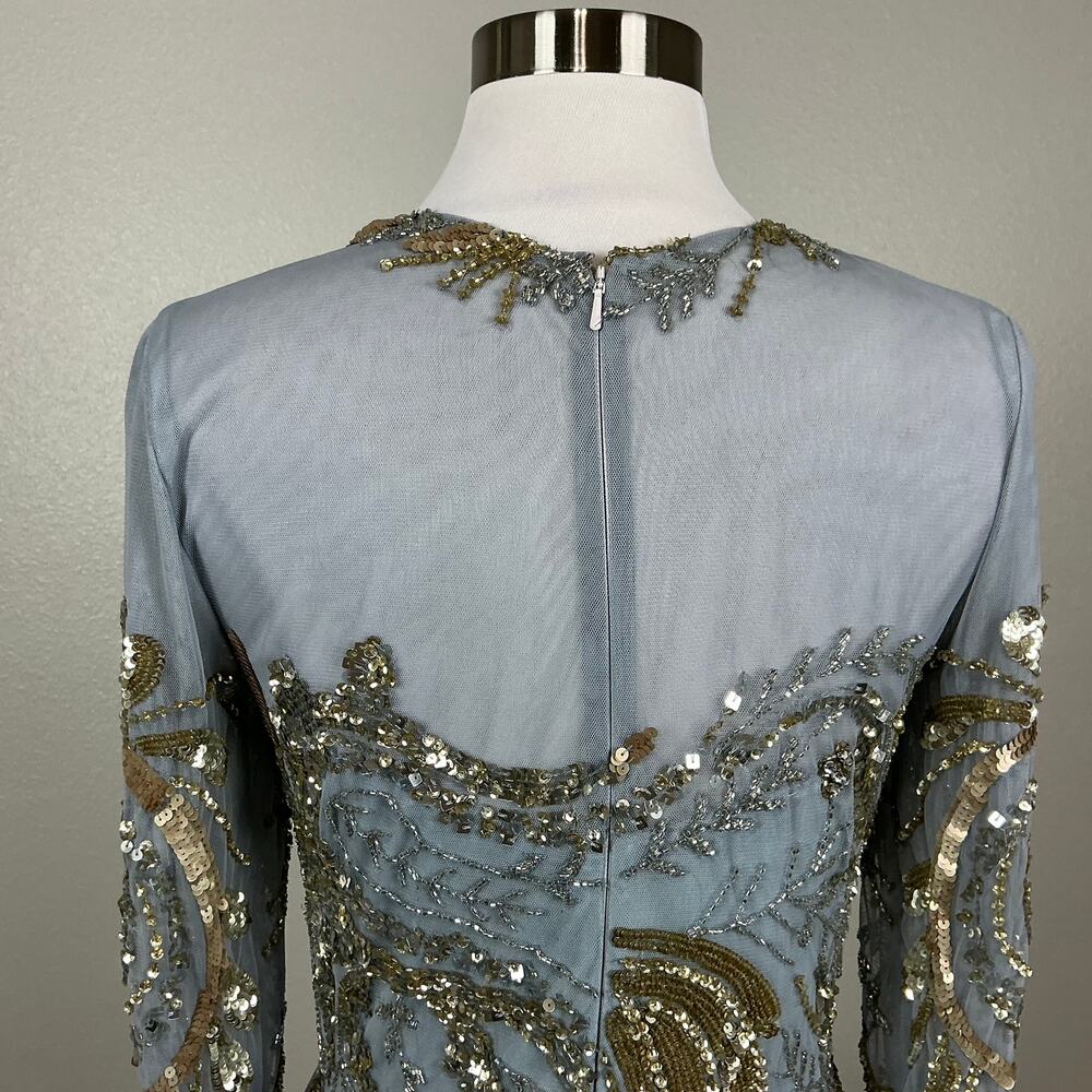 Mac Duggal 5217 Silver/Gold Evening Gown Sequin Long Sleeve A-Line Dress Size 6 - Picture 9 of 11